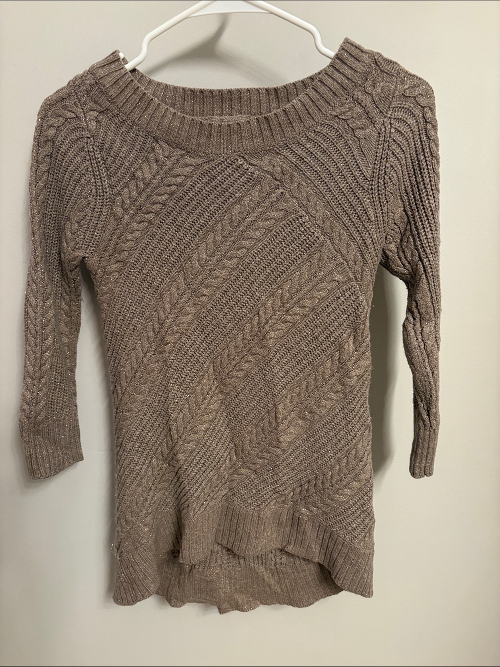 Taupe Cable Knit Women's Sweater - Classic Pullover